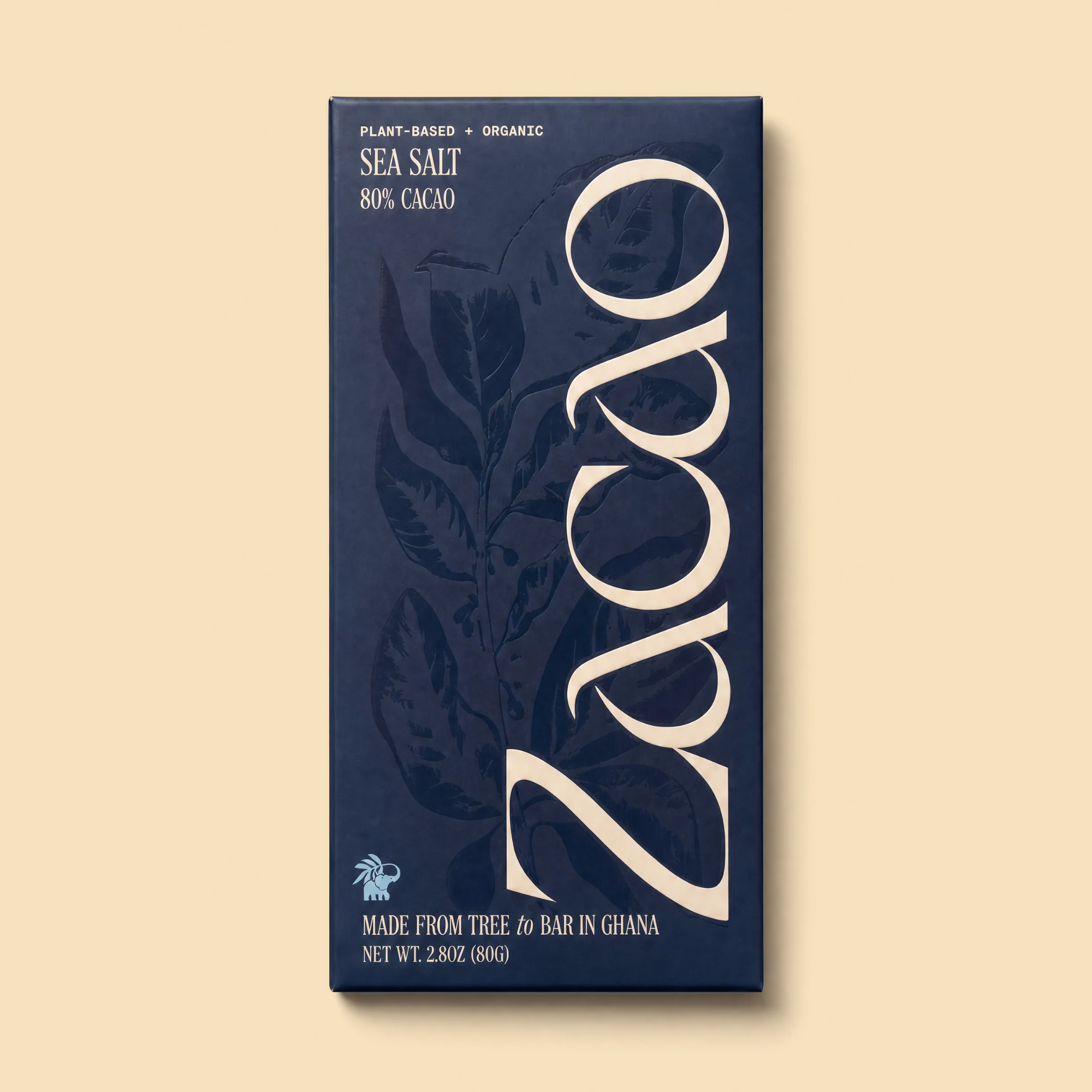 80% Cacao Sea Salt Dark Chocolate bar, front